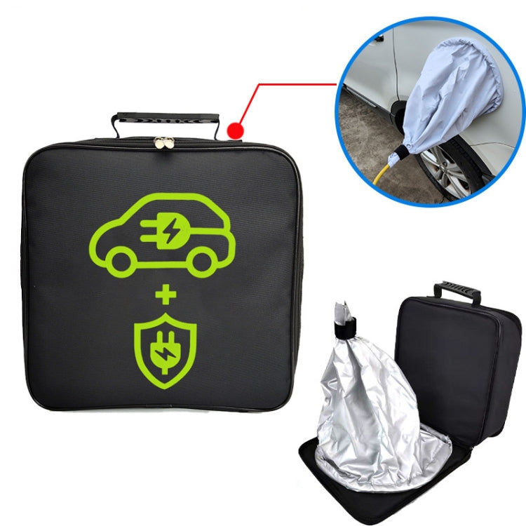 Double Layer Car Charging Cable Storage Bag Carry Bag For Electric Vehicle Charger , With Rainproof Cover (Silver)