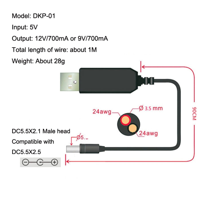 2pcs DC 5V to 12V USB Booster Line Mobile Power Cord