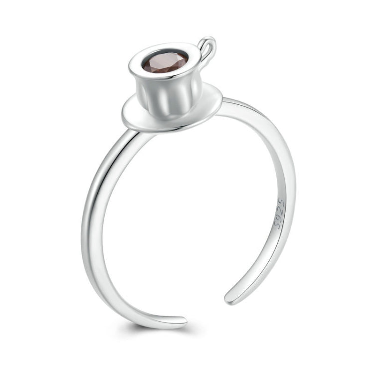 SCR906 S925 Sterling Silver Zircon Coffee Mug Open Ring
