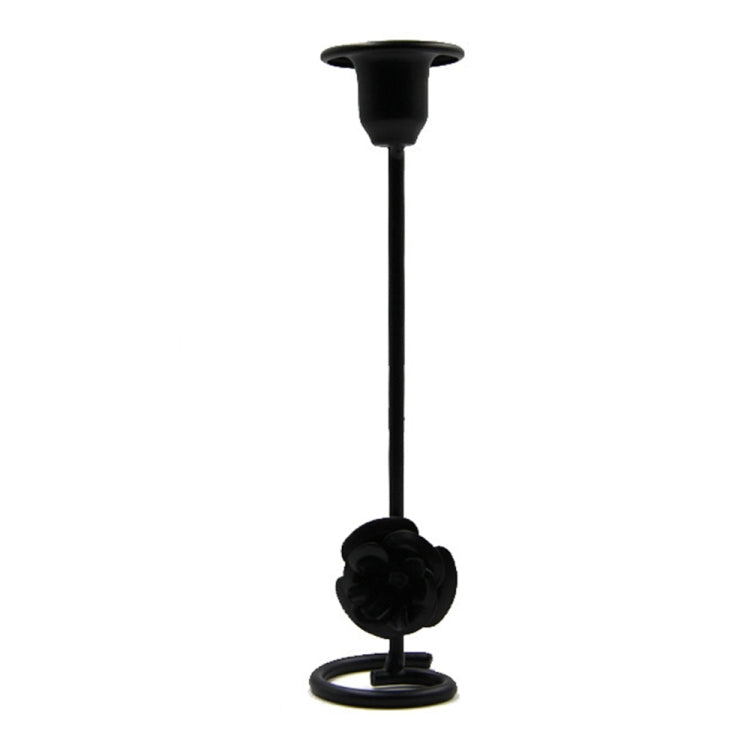 DH2304-01 2pcs Rose Carved Metal Candle Holder Bar Decoration Candlelight Dinner Candlesticks, Size: High Black