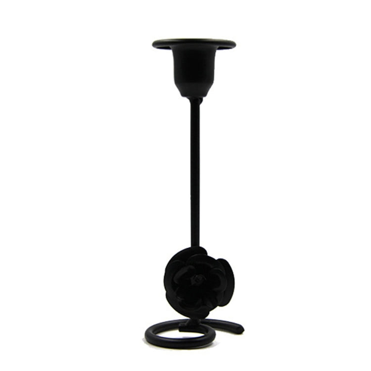 DH2304-01 2pcs Rose Carved Metal Candle Holder Bar Decoration Candlelight Dinner Candlesticks, Size: Medium Black