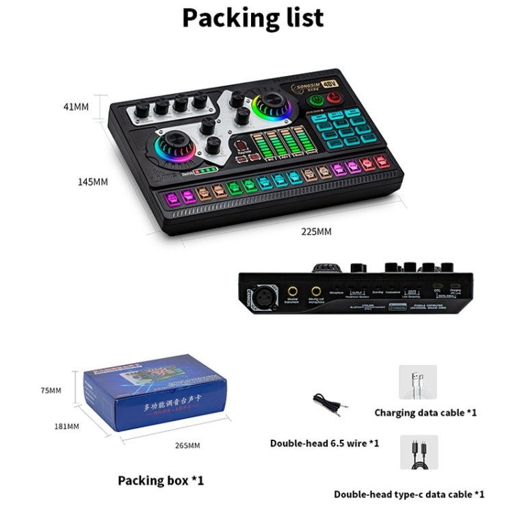 SX96 48V Bluetooth 5.0 Mixer Live Broadcast Sound Card With RGB Lights
