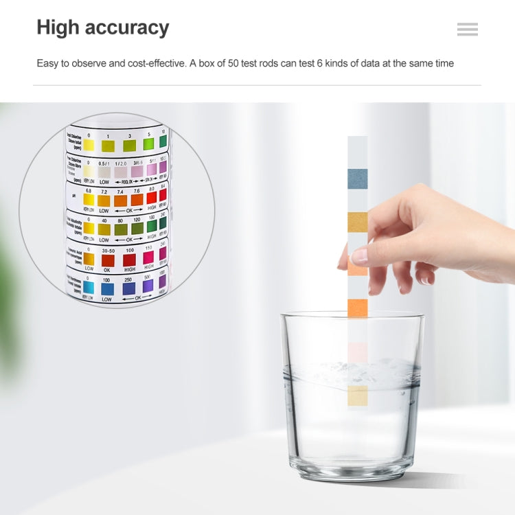 50pcs PH075 6 In 1 Residual Chlorine PH Water Quality Detector PH Test Paper