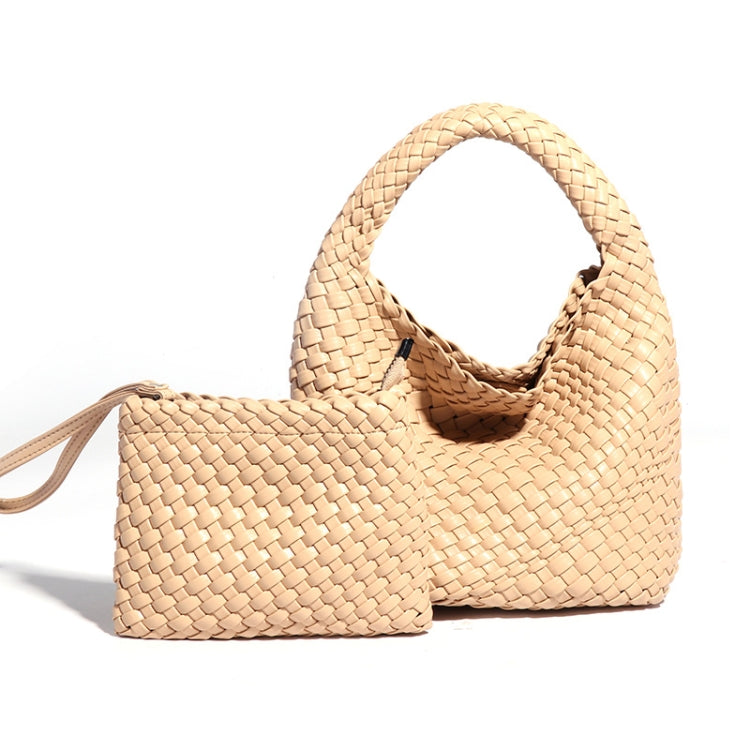 PU Leather Hand-woven Handbag 2 in 1 Single-shoulder Messenger Bag
