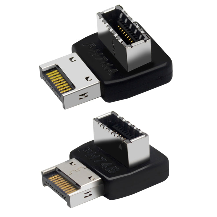 2pcs USB3.1 Type-E Computer Motherboard Interface 90 Degrees Elbow Front Type-C Adapter