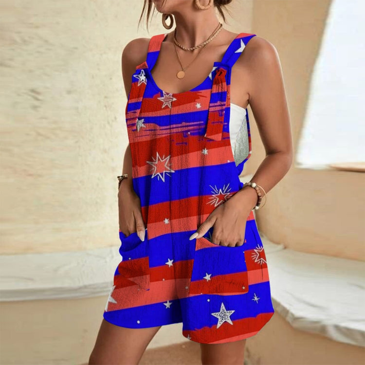 Independence Day Summer Casual Women Suspenders Jumpsuits, Size: