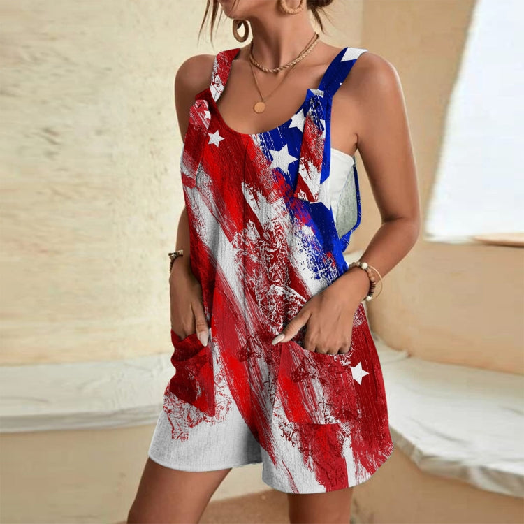 Independence Day Summer Casual Women Suspenders Jumpsuits, Size:
