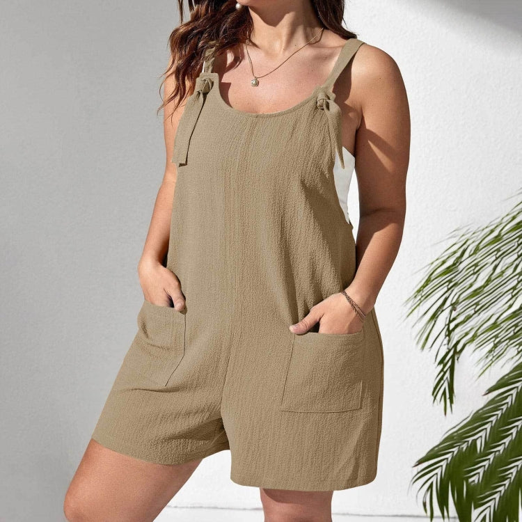 Summer Ladies Casual Suspenders Jumpsuit With Pocket, Size: X