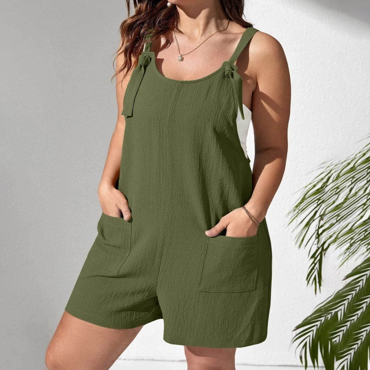 Summer Ladies Casual Suspenders Jumpsuit With Pocket, Size: X
