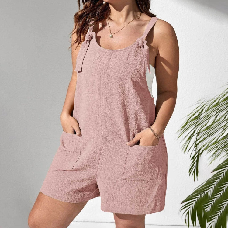 Summer Ladies Casual Suspenders Jumpsuit With Pocket, Size: X