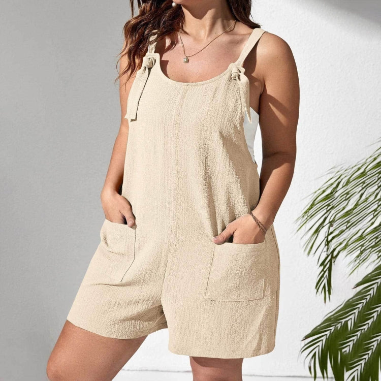 Summer Ladies Casual Suspenders Jumpsuit With Pocket, Size: X