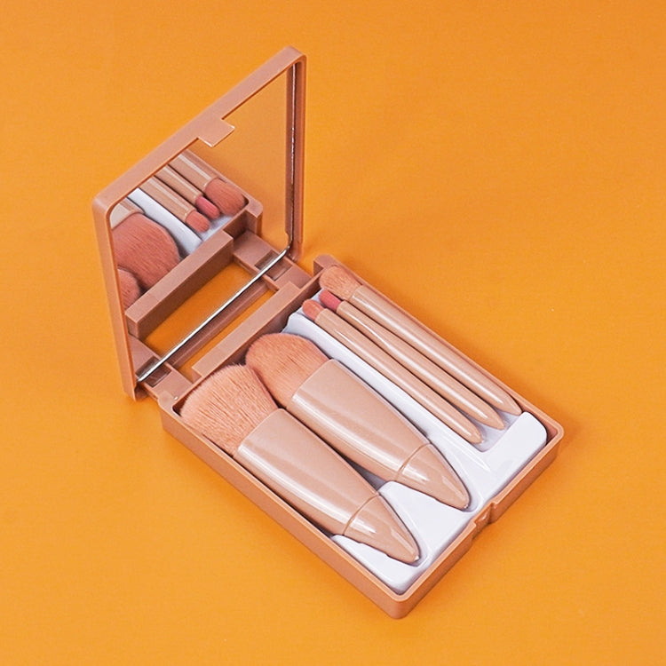 5pcs/Set Medium Portable Makeup Brush Set With Mirror Mini Multifunctional Makeup Brush