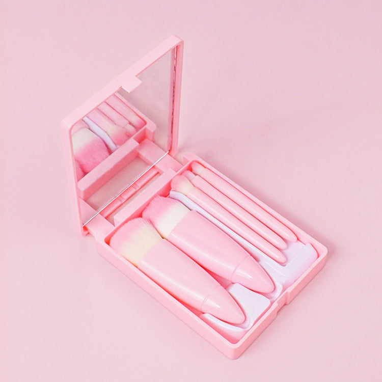5pcs/Set Medium Portable Makeup Brush Set With Mirror Mini Multifunctional Makeup Brush