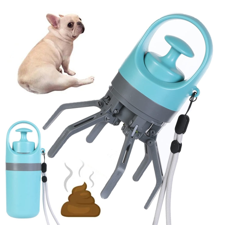 Six-claw Dog Pooper Scooper With Built-in Poop Bag Dispenser(Blue Gray)