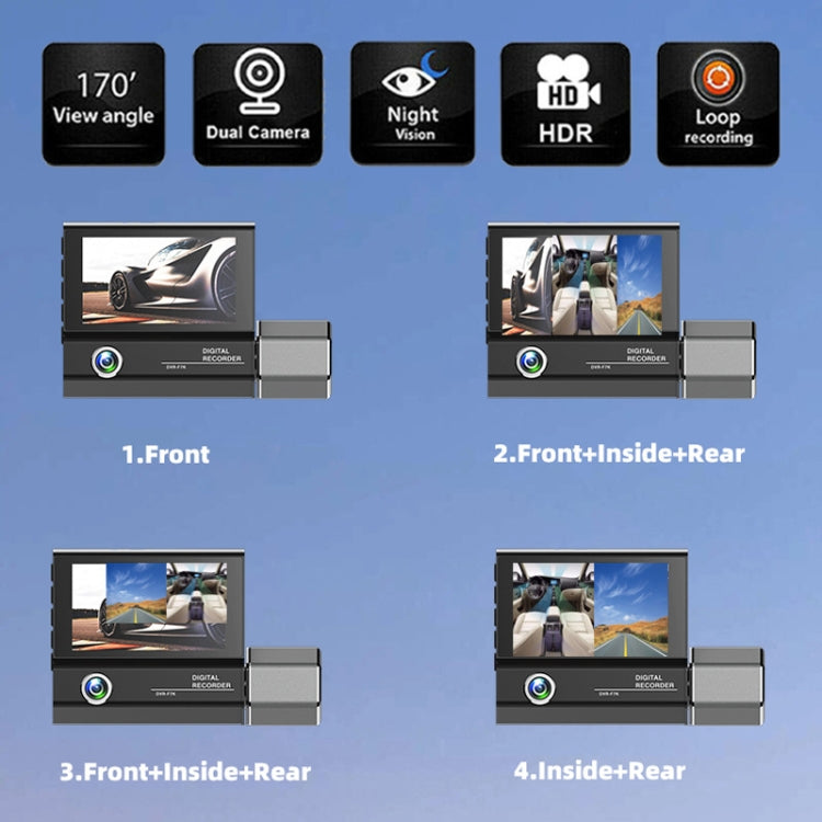 3 Lens Video HD 1080P Multi-Language Driving Recorder