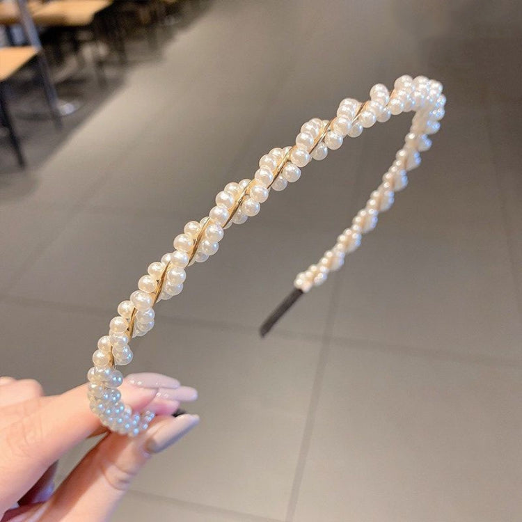 2pcs Sweet Pearl Headband Retro Versatile Hair Accessories, Color: