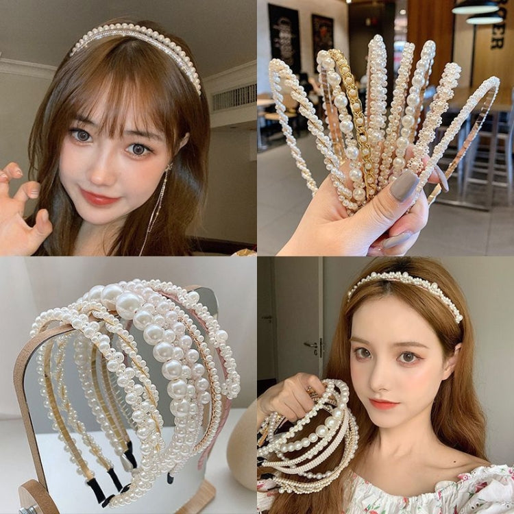 2pcs Sweet Pearl Headband Retro Versatile Hair Accessories, Color: