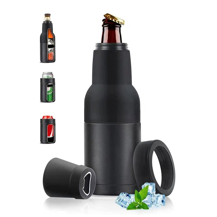 Double Vacuum 12oz Coke Can Insulated Mug 304 Stainless Steel Beer Cooler With Bottle Opener - Black