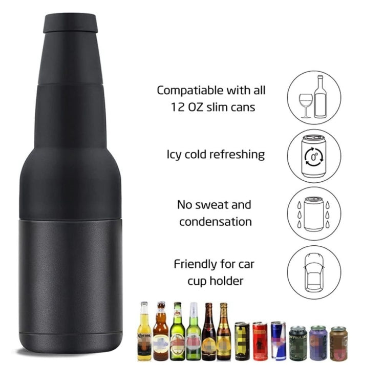 Double Vacuum 12oz Coke Can Insulated Mug 304 Stainless Steel Beer Cooler With Bottle Opener - Black