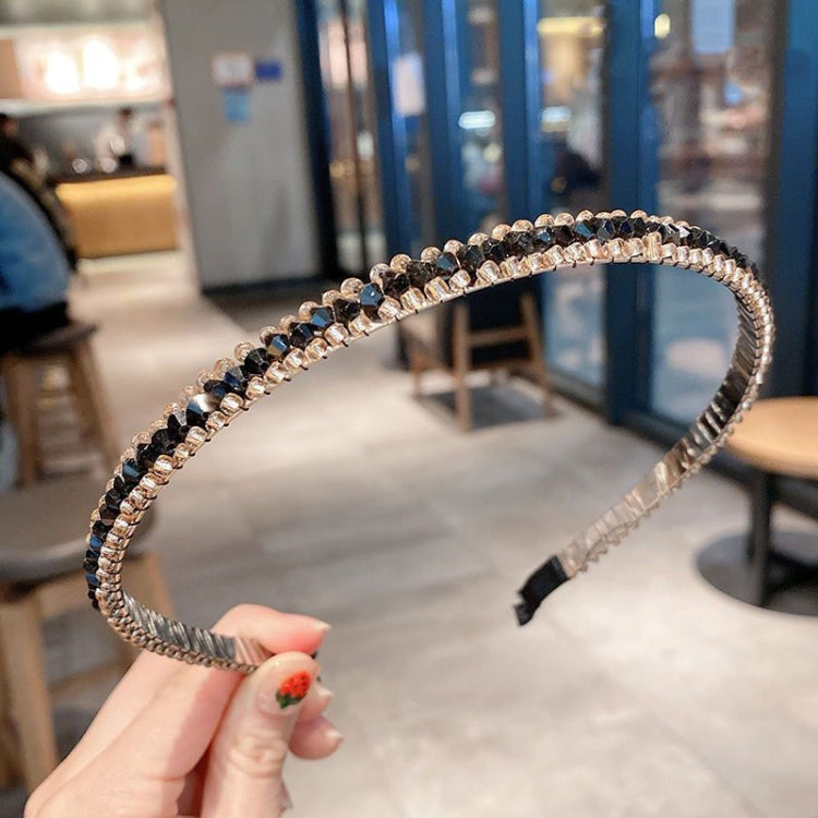 2pcs Gold Trim Crystal Hoops All-match Hair Accessories Headband Non-slip Crystal Headwear