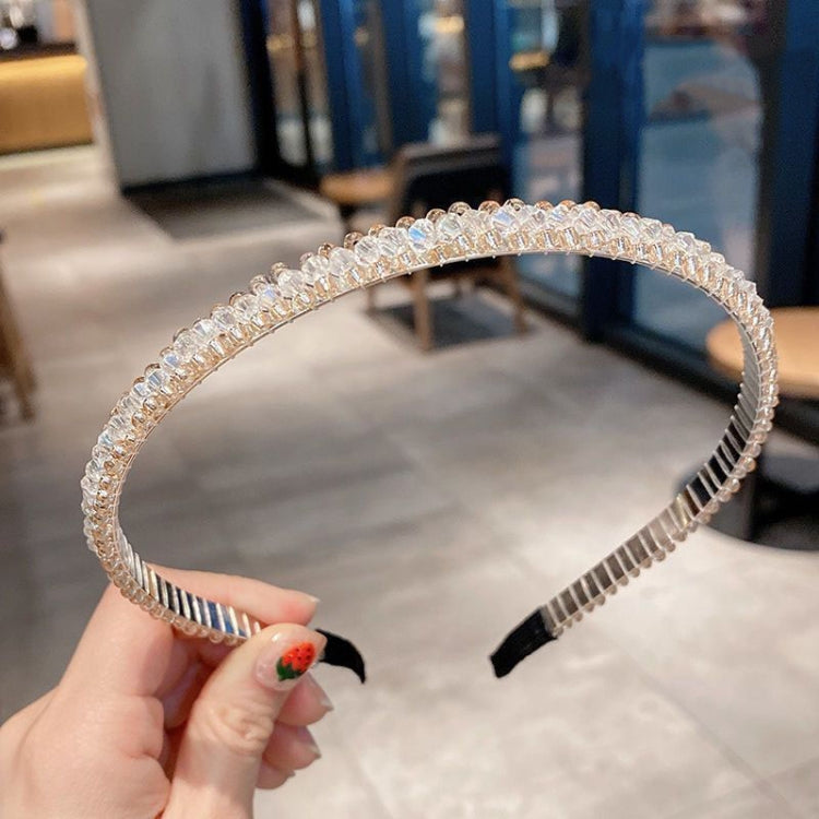 2pcs Gold Trim Crystal Hoops All-match Hair Accessories Headband Non-slip Crystal Headwear