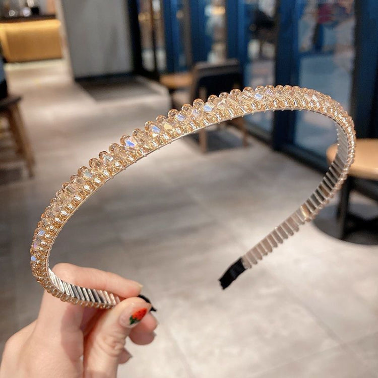 2pcs Gold Trim Crystal Hoops All-match Hair Accessories Headband Non-slip Crystal Headwear