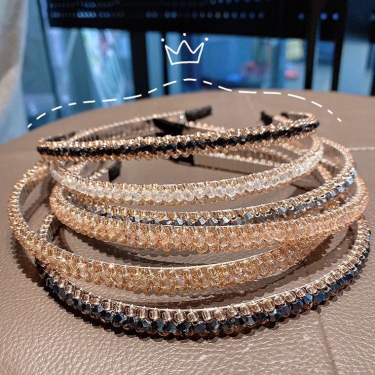 2pcs Gold Trim Crystal Hoops All-match Hair Accessories Headband Non-slip Crystal Headwear