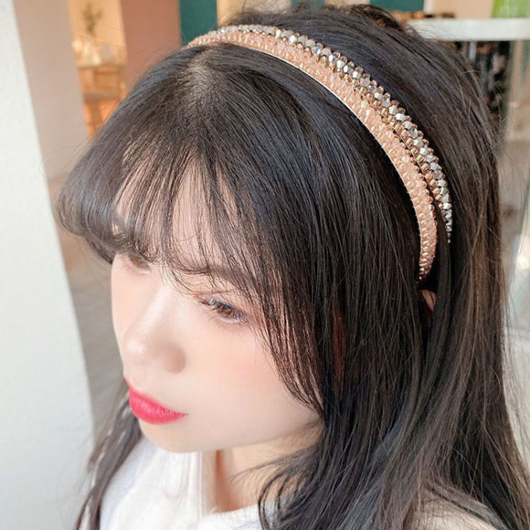 2pcs Gold Trim Crystal Hoops All-match Hair Accessories Headband Non-slip Crystal Headwear