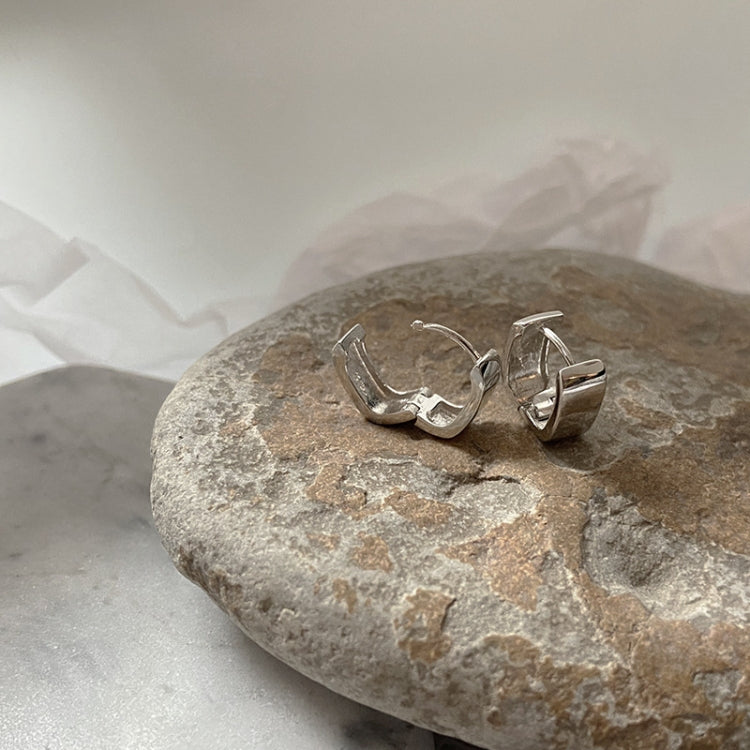 Silver Needle Wide Square Earrings Buckle Type Easy Wear Without Picking Earrings