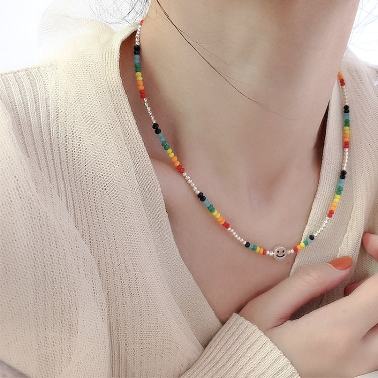 Colorful Beaded Smiley Necklace Womens Clavicle Chain, Style: E