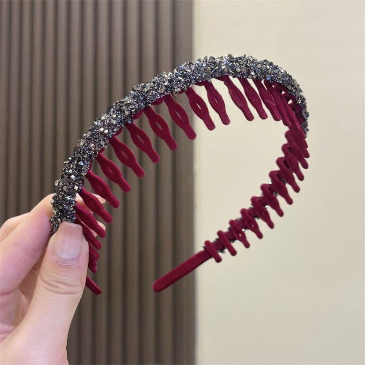 2pcs Acrylic Hair Accessories Flocking Cloth Rhinestone Wave Non-slip Headband with Comb Teeth