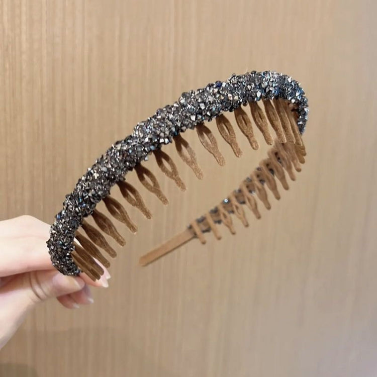 2pcs Acrylic Hair Accessories Flocking Cloth Rhinestone Wave Non-slip Headband with Comb Teeth