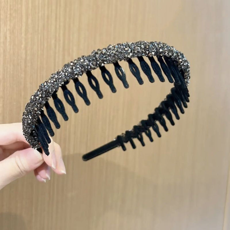 2pcs Acrylic Hair Accessories Flocking Cloth Rhinestone Wave Non-slip Headband with Comb Teeth