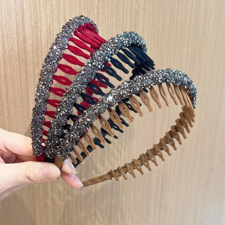 2pcs Acrylic Hair Accessories Flocking Cloth Rhinestone Wave Non-slip Headband with Comb Teeth