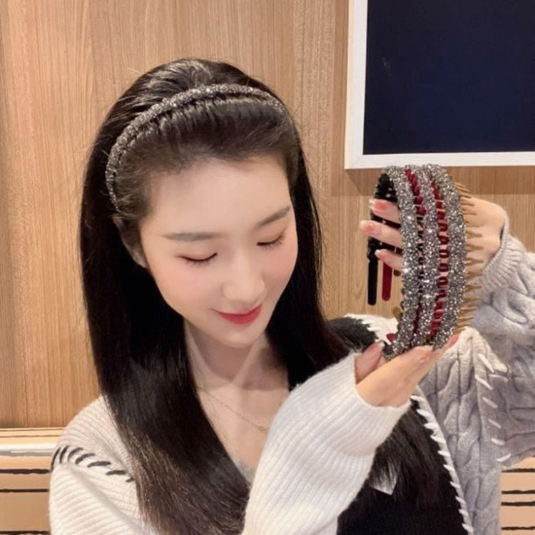 2pcs Acrylic Hair Accessories Flocking Cloth Rhinestone Wave Non-slip Headband with Comb Teeth