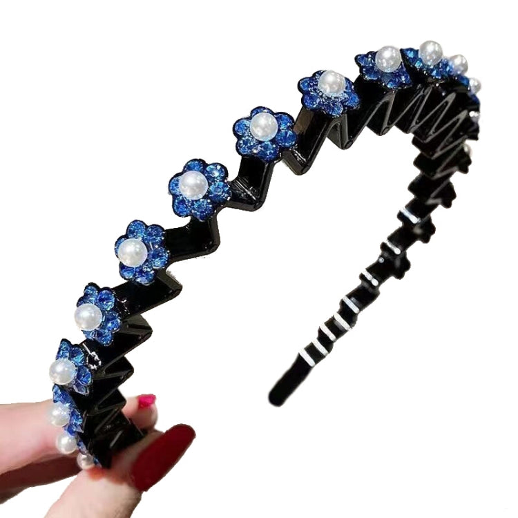2pcs Pearl Rhinestone Wavy Headband Thin Edge Non-slip Clip Headgear