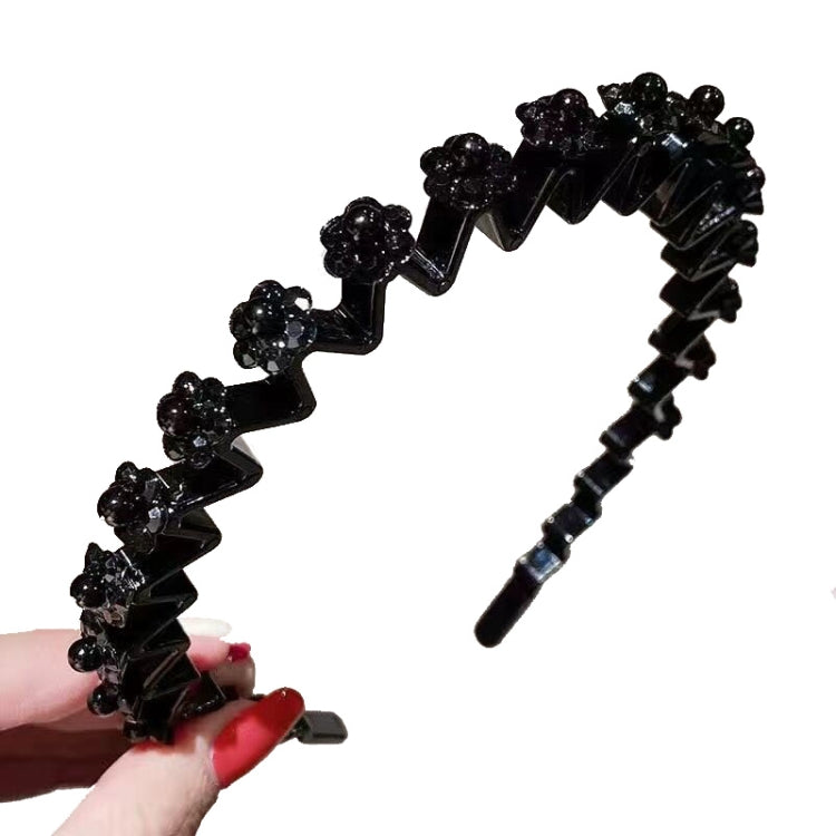 2pcs Pearl Rhinestone Wavy Headband Thin Edge Non-slip Clip Headgear