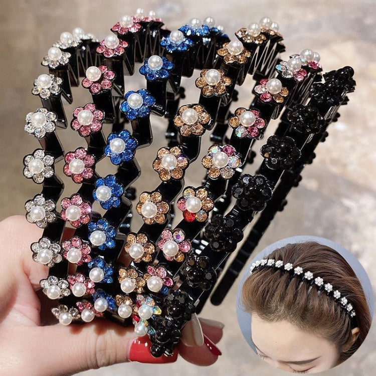 2pcs Pearl Rhinestone Wavy Headband Thin Edge Non-slip Clip Headgear