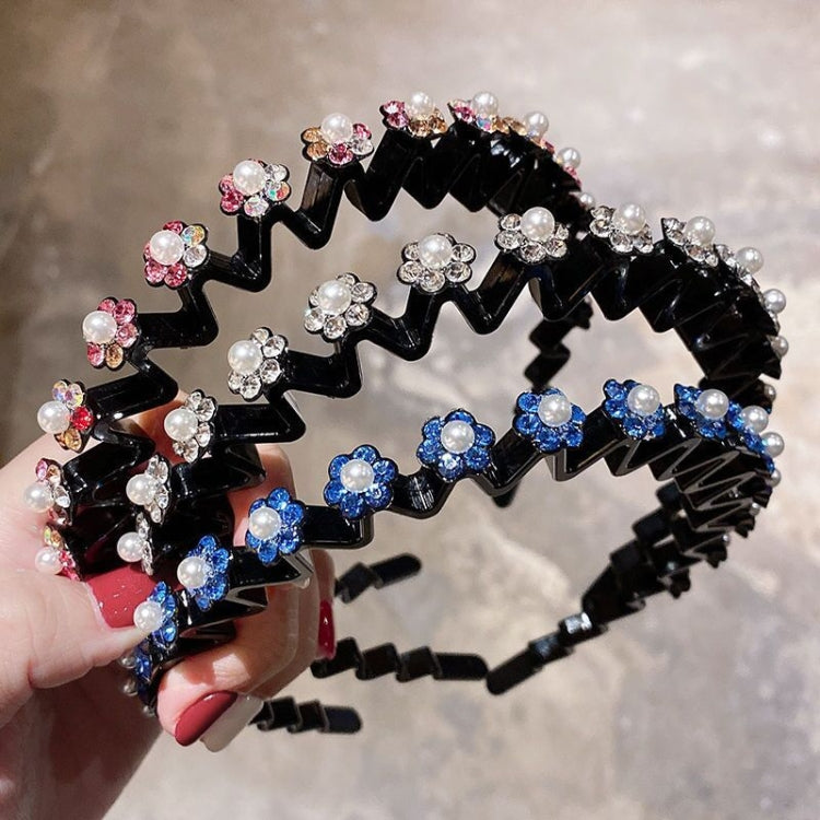 2pcs Pearl Rhinestone Wavy Headband Thin Edge Non-slip Clip Headgear
