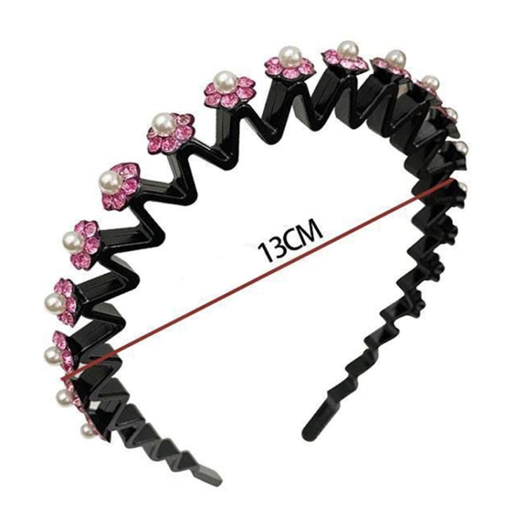 2pcs Pearl Rhinestone Wavy Headband Thin Edge Non-slip Clip Headgear