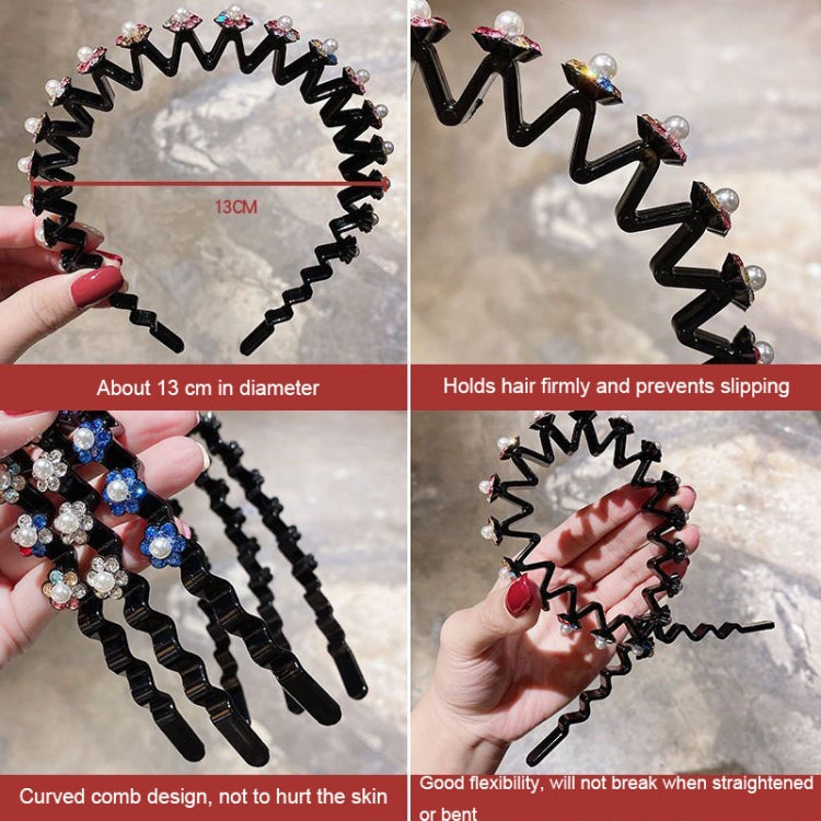 2pcs Pearl Rhinestone Wavy Headband Thin Edge Non-slip Clip Headgear
