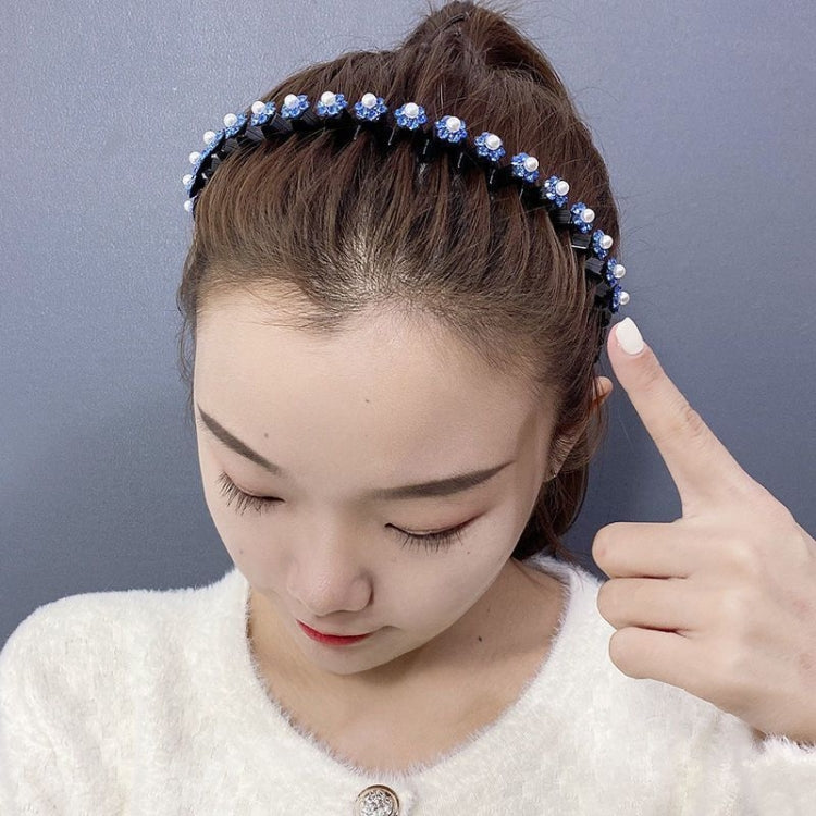 2pcs Pearl Rhinestone Wavy Headband Thin Edge Non-slip Clip Headgear