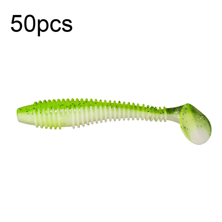 50pcs Threaded T-Tail Two Color Soft Baits Lures, Size: