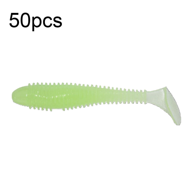 50pcs Threaded T-Tail Two Color Soft Baits Lures, Size: