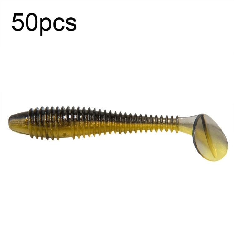 50pcs Threaded T-Tail Two Color Soft Baits Lures, Size: