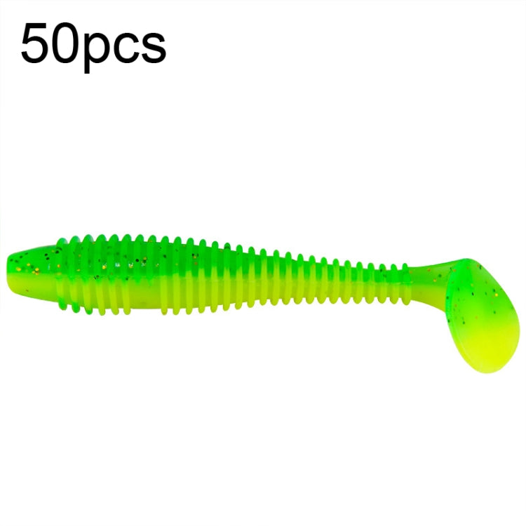 50pcs Threaded T-Tail Two Color Soft Baits Lures, Size: