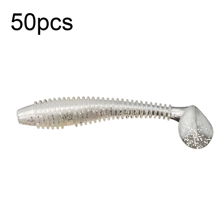 50pcs Threaded T-Tail Two Color Soft Baits Lures, Size:
