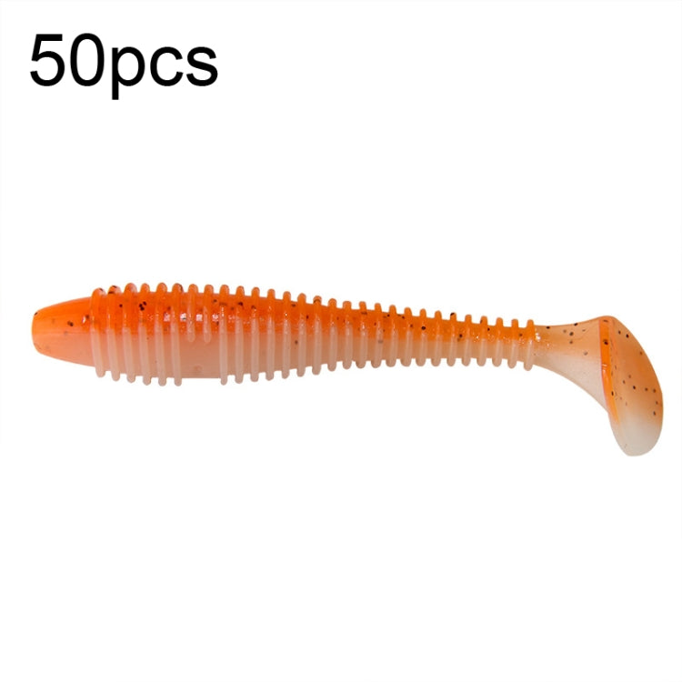 50pcs Threaded T-Tail Two Color Soft Baits Lures, Size: