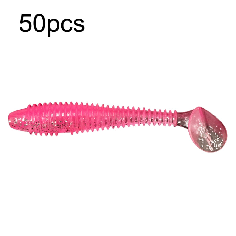 50pcs Threaded T-Tail Two Color Soft Baits Lures, Size: