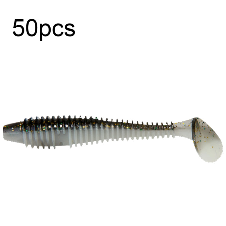 50pcs Threaded T-Tail Two Color Soft Baits Lures, Size: